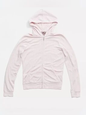 Vintage Juicy Couture Velour Baby Pink Zip Up. Fits Small